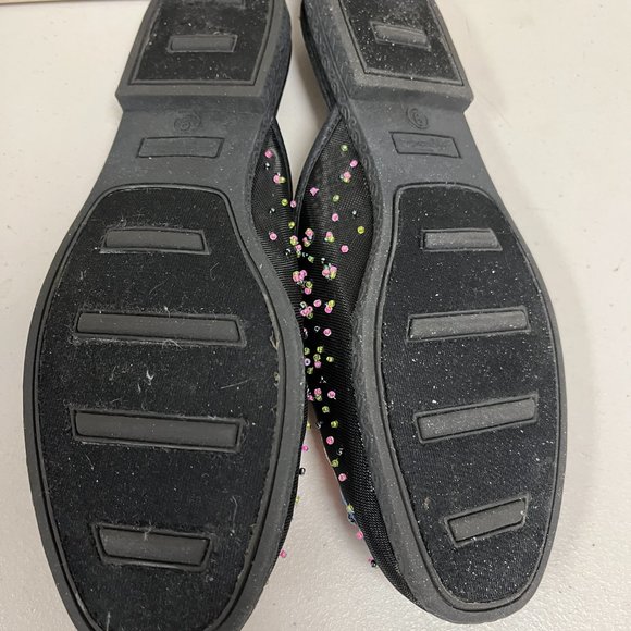 Lucy Pereda black red pink floral embroidered beaded flats mules slides 9 box - Picture 7 of 8